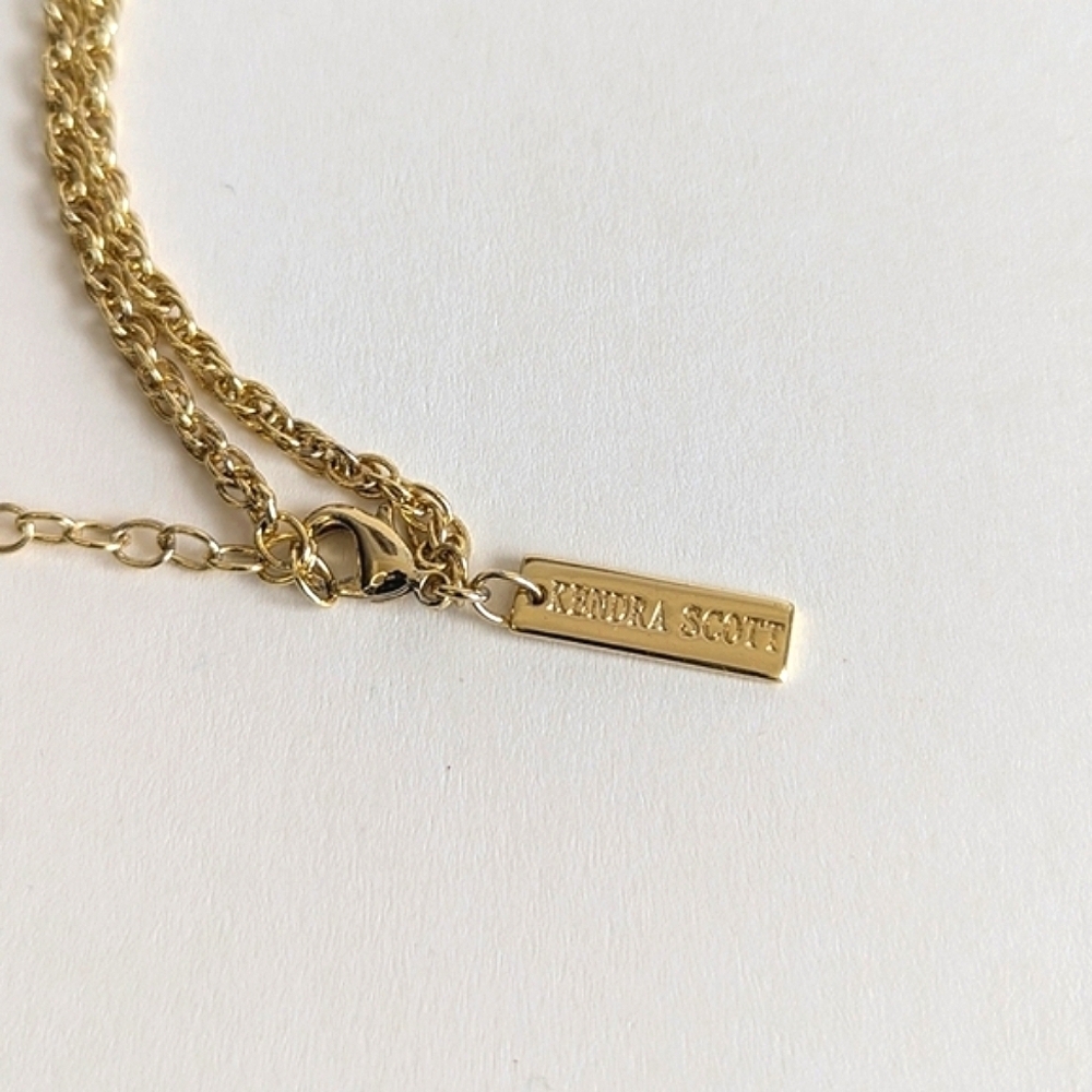 Kendra Scott Gold Necklace with Bright Turquoise Blue Pendant and Tassel - Picture 7 of 10